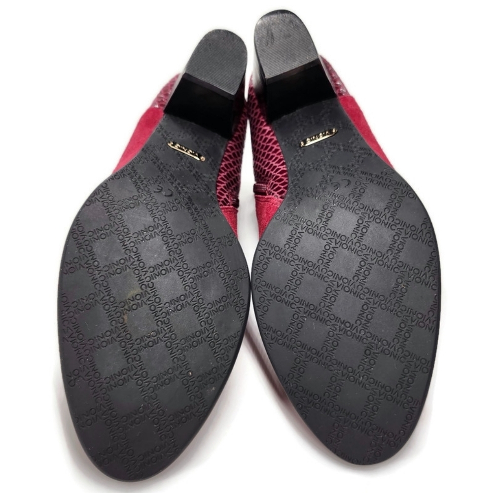 Vionic Bromley Cabernet Red Suede & Textured Snake Print Block Heel Ankle Boots - Picture 13 of 13